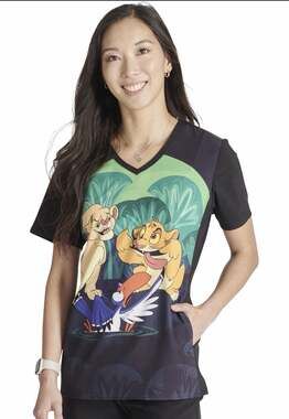 NWT Cherokee Tooniforms Disney Lion King Scrub Top S Simba Nala Zazu